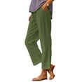 thumbnail image 1 of Frontwalk Cotton Casual Pants for Women Elastic Waist Wide Leg Pants Comfy Straight Leg Pants Army Green 3XL, 1 of 5
