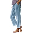 thumbnail image 1 of Frontwalk Cotton Casual Pants for Women Elastic Waist Wide Leg Pants Comfy Straight Leg Pants Blue 3XL, 1 of 5