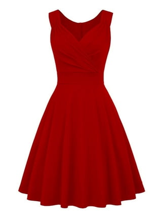 Classy Women Red Skater Dresses Cute Bowtie Sleeveless Fit and Flare Dress  Summer 2024 Celebration Birthday Wedding Guest Gowns