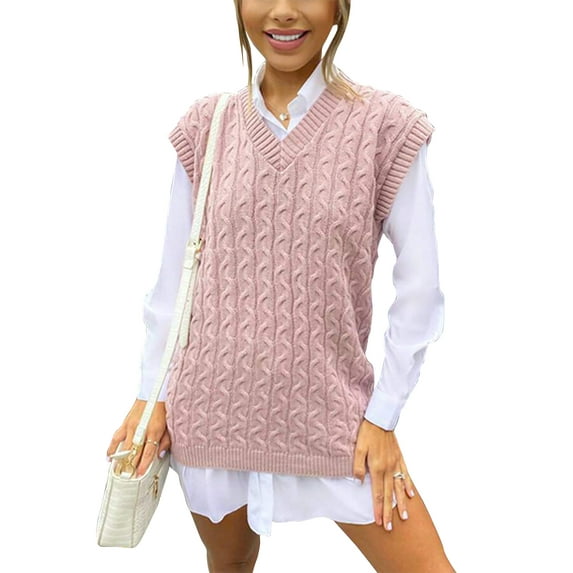 Frontwalk Fall Winter Women Knit Sweaters Vest Sleeveless Solid Color V-Neck Jumpers Warm Top for Women
