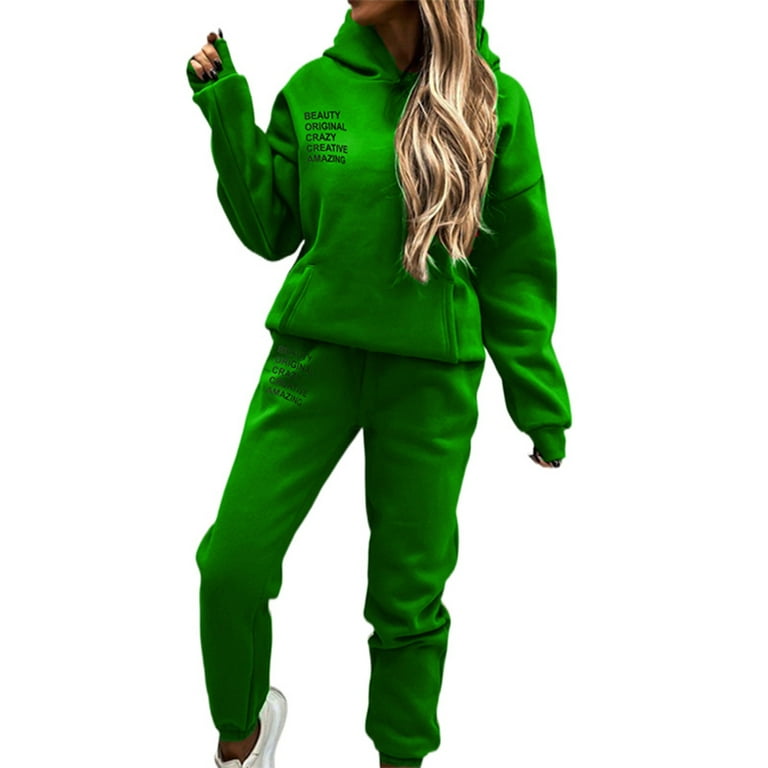 Frontwalk Fleece Sweatsuit Tracksuit Sets for Women 2 PCS Pullover Hoodie  Lounge Set Sweatpants Jogging Suits Outfits Dark Green XL 