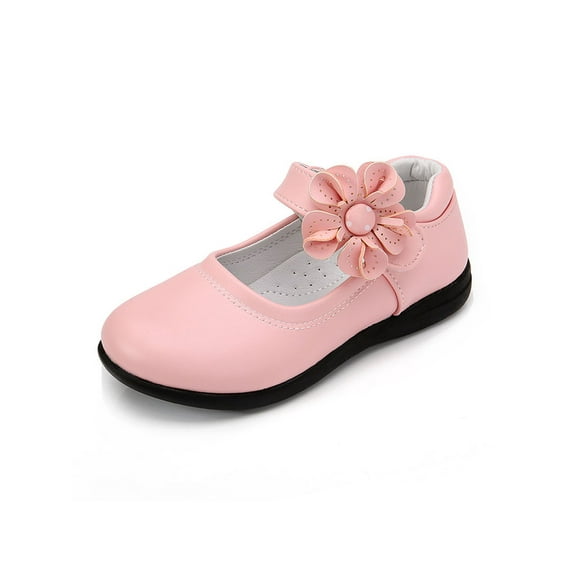 Frontwalk Girl Flats Ankle Strap Mary Jane Flat Comfort Dress Shoes Wedding Anti-Slip Leather Shoe Children Princess Pink US 4Y
