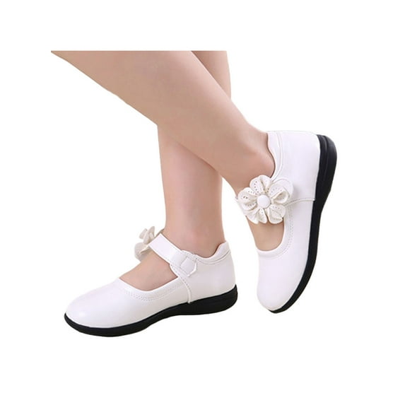 Frontwalk Girl Flats Ankle Strap Mary Jane Flat Comfort Dress Shoes Wedding Anti-Slip Leather Shoe Children Princess White US 8C