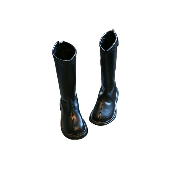 Frontwalk Girls Knee High Boots Tall Riding Boot Back Zip Booties Dress Casual Winter Shoes Kids Anti-Slip Bootie Black 12.5little kids
