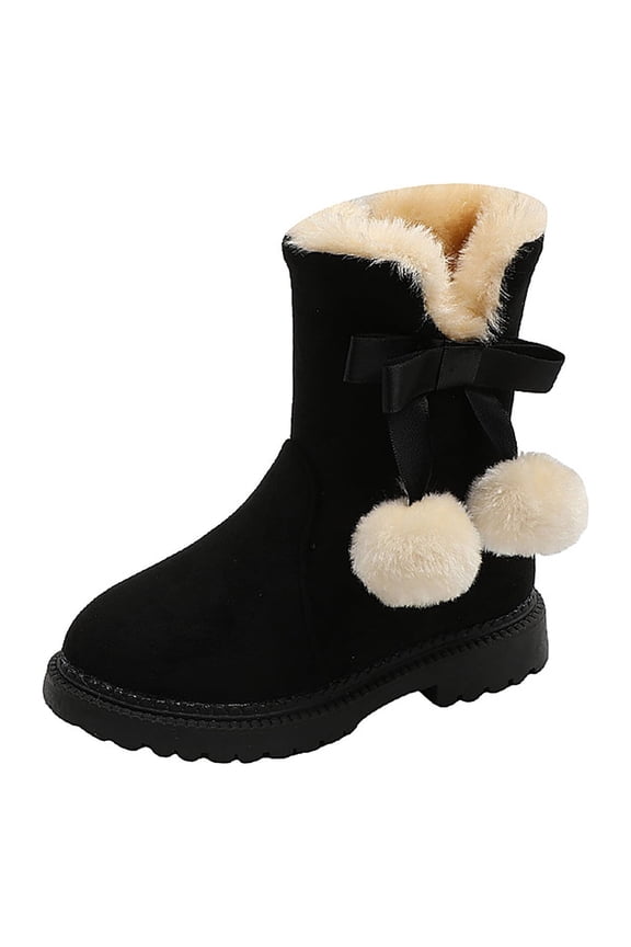 Girls Snow Boots Side Zip Winter Shoes Fluffy Mid Calf Boot Party Comfort Warm Shoe Kids Plush Lined Black 8C