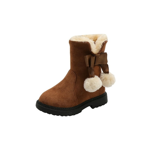 Frontwalk Girls Snow Boots Side Zip Winter Shoes Fluffy Mid Calf Boot Party Comfort Warm Shoe Kids Plush Lined Brown 8C