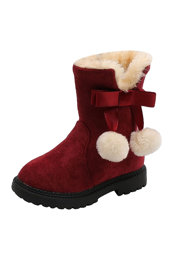 Girls Snow Boots Side Zip Winter Shoes Fluffy Mid Calf Boot Party Comfort Warm Shoe Kids Plush Lined Red 8C