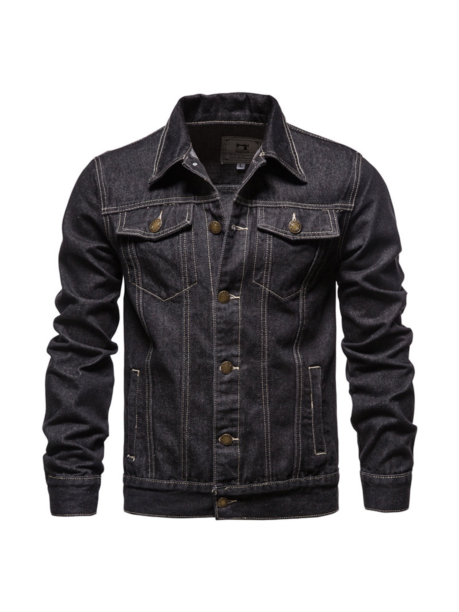 Frontwalk Jean Jacket for Men Classic Slim Fit Button Down Denim Jacket  Casual Long Sleeve Lapel Outwear Tops