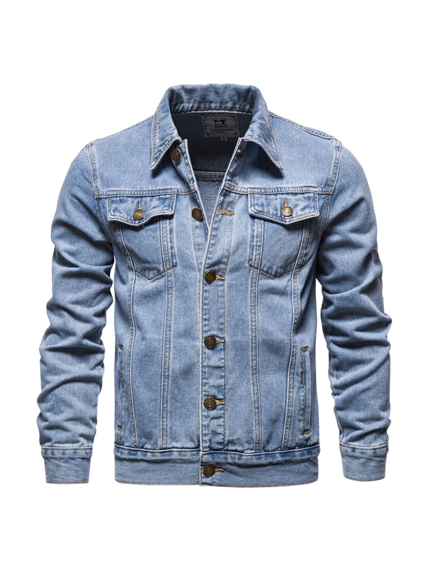 Frontwalk Jean Jacket for Men Classic Slim Fit Button Down Denim Jacket  Casual Long Sleeve Lapel Outwear Tops