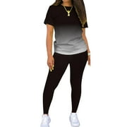 Frontwalk Jogger Set for Women Tie Dye 2 Piece Outfits Casual Colorblock Sport Set Outfits Tracksuit Black XL