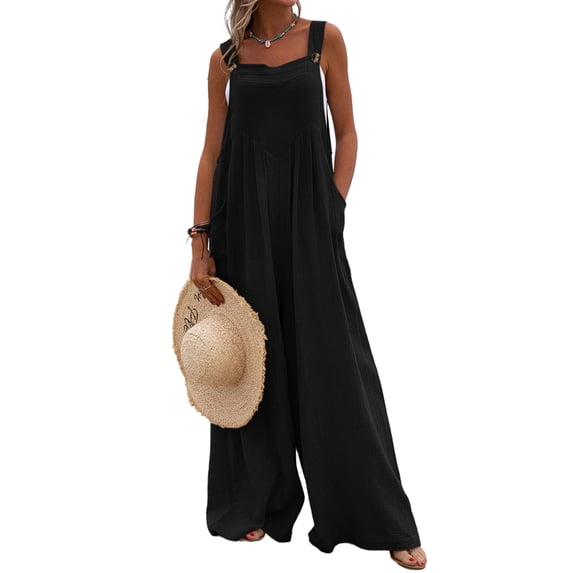 Frontwalk Jumpsuit for Women Fashion Bib Pants Overalls Baggy Rompers Jumpsuits with Pockets Casual Loose Bib Overall Black XL