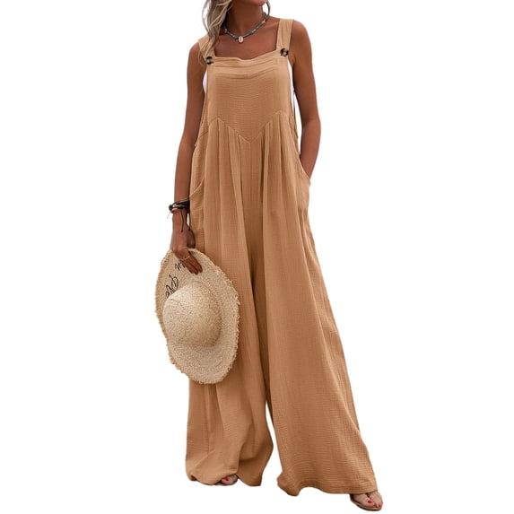 Frontwalk Jumpsuit for Women Fashion Bib Pants Overalls Baggy Rompers Jumpsuits with Pockets Casual Loose Bib Overall Orange M