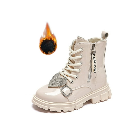 Frontwalk Kids Combat Boot Winter Warm Booties Zipper Ankle Boots Daily Casual Shoes Girls Lug Sole Short Bootie Beige with Lined 12little kids