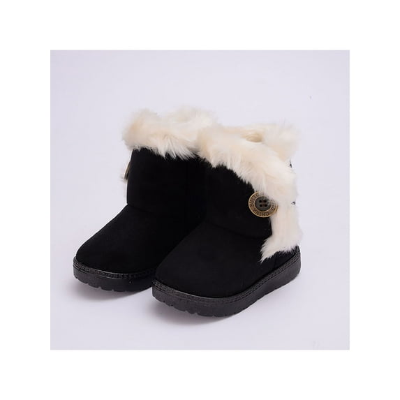 Frontwalk Kids Warm Ankle Booties Plush Collar Snow Boots Button Winter Boot Cold Weather Fuzzy Bootie Boys Mid Calf Outdoor Shoes Black 8.5toddlers