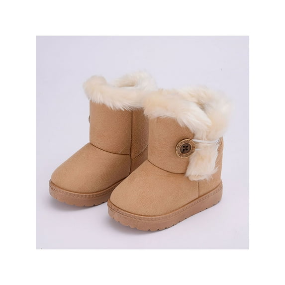 Frontwalk Kids Warm Ankle Booties Plush Collar Snow Boots Button Winter Boot Cold Weather Fuzzy Bootie Boys Mid Calf Outdoor Shoes Khaki 13little kids