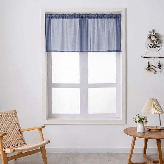 Frontwalk Kitchen Curtains Decor Half Window Curtain Semi-sheer Panels Short Valance Rod Pocket Blue W:59''x H:18''