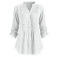 thumbnail image 1 of Frontwalk Lace Blouses for Women Dressy Boho V Neck Long Sleeve Solid Color Tshirt Sexy Button Down Cardigan Lightweight Top for Ladies, 1 of 3