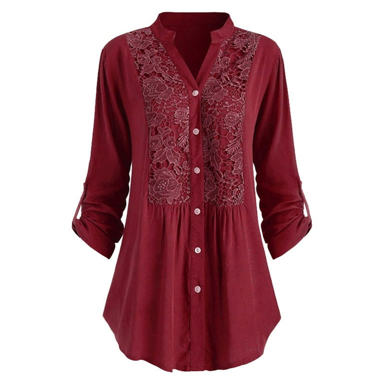 Sexy Solid Lace Buttons V Neck Tops