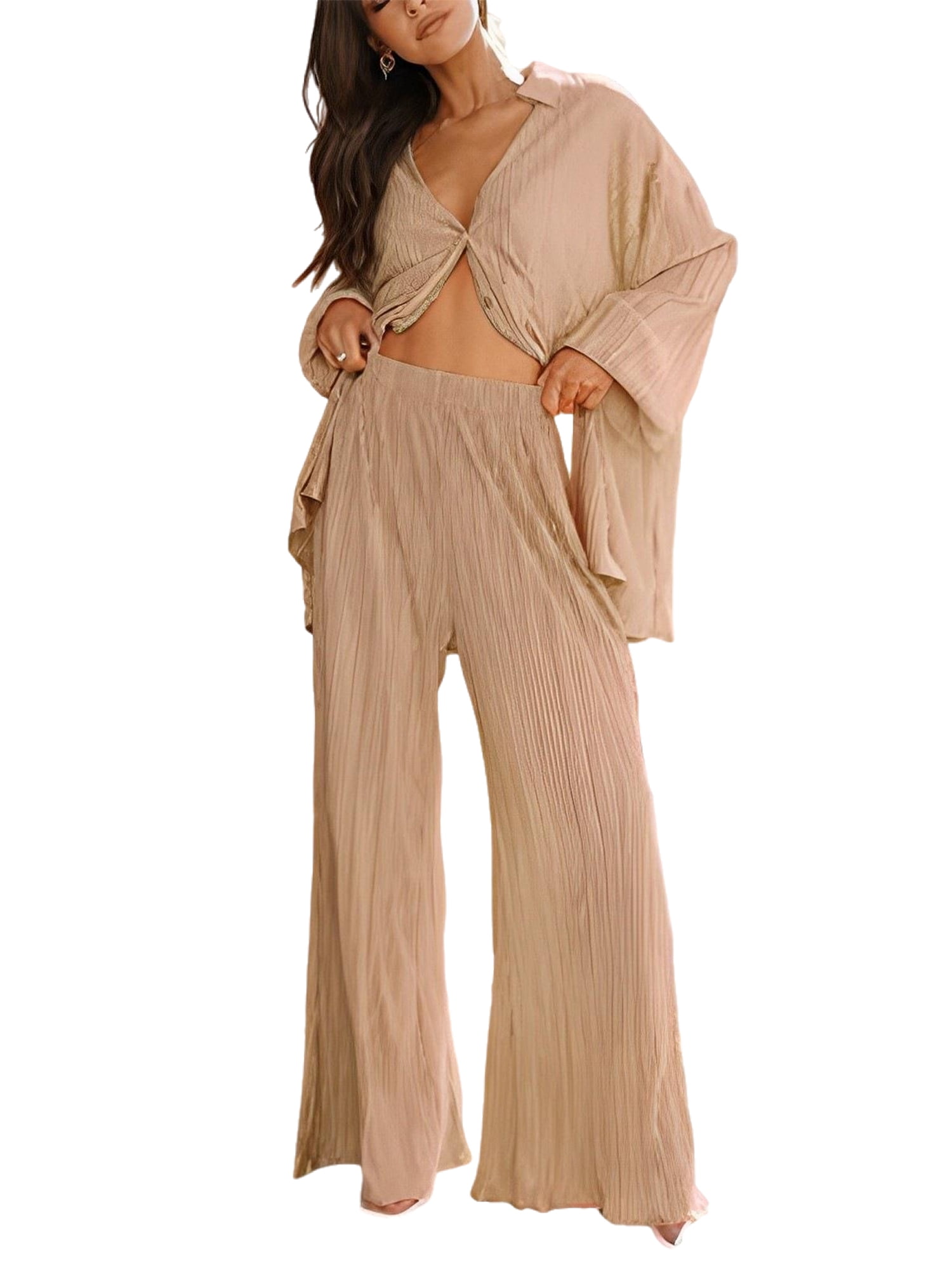 Women's asymmetrical hem top and wide-leg pants set, for party main image 1