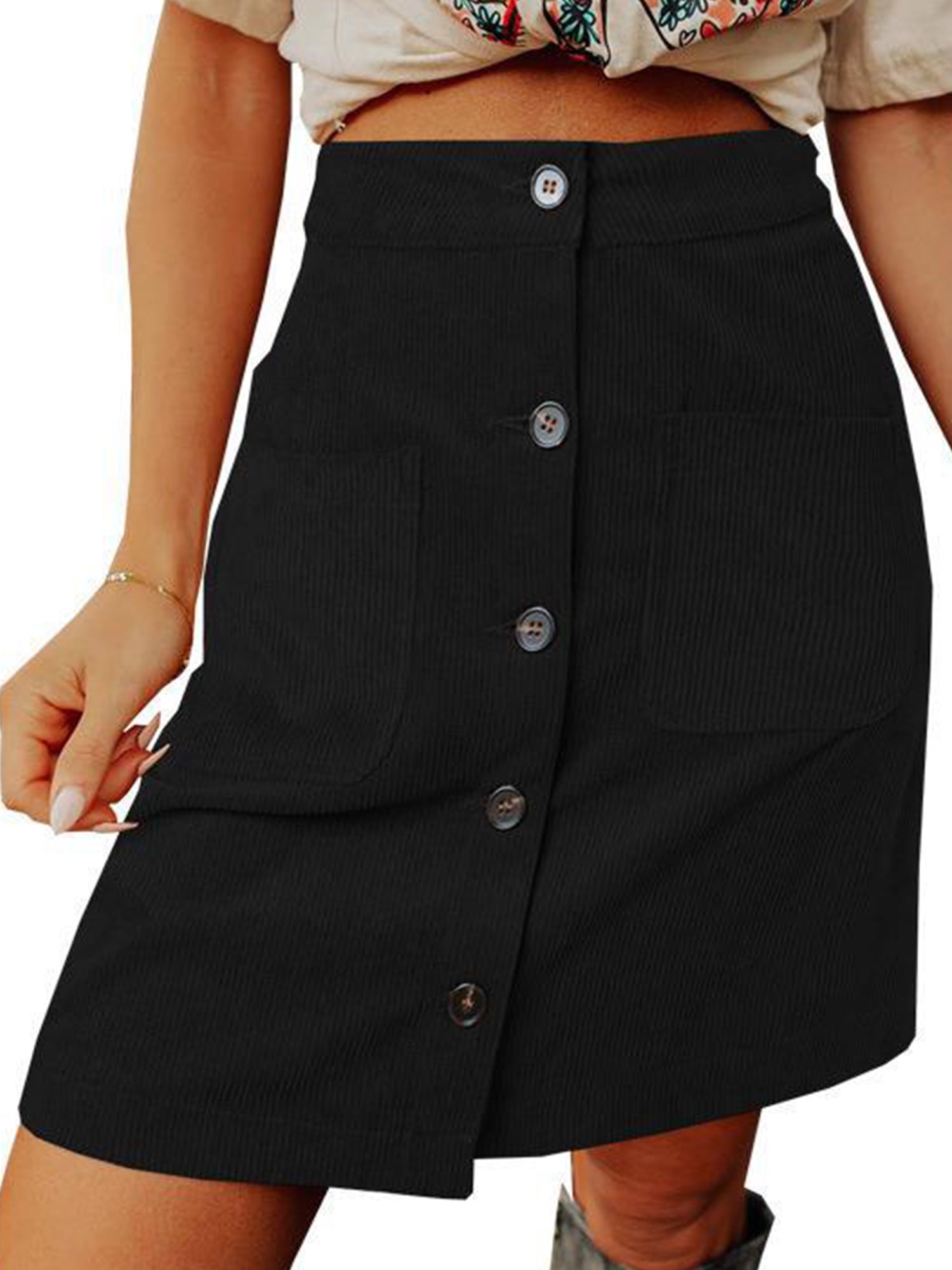 Frontwalk Ladies A-line Corduroy Skirt Buttons Single Breasted Mini ...