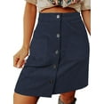 thumbnail image 1 of Frontwalk Ladies A-line Corduroy Skirt Buttons Single Breasted Mini Skirts Women Casual Loose High Waist Work Skirts Blue M, 1 of 3