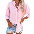 thumbnail image 1 of Frontwalk Ladies Baggy Lapel Neck Tunic Shirt Button Down Loose Shirts Women Turn Collar Holiday Blouse Pink M, 1 of 2
