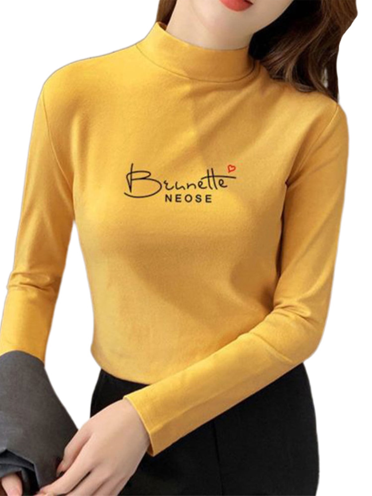 Frontwalk Ladies Base Layer Tops Long Sleeve Thermal T Shirt Solid Color  Tee Work Plain Fleece T-shirt Half Turtleneck Pullover White-B 3XL 