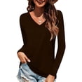 thumbnail image 1 of Frontwalk Ladies Basic V Neck Tops Long Sleeve Loose Pullover Women Solid Color Dailywear T-shirt Black S, 1 of 3