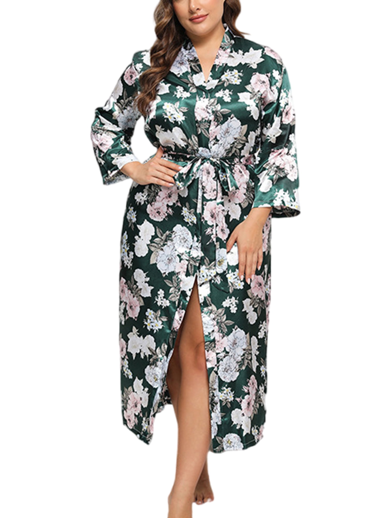 Frontwalk Ladies Bathrobe Kimono Robe Satin Silk Nightgowns Women Soft ...