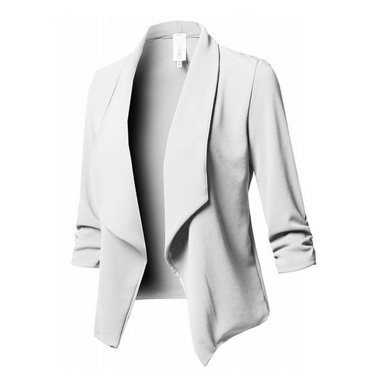 Frontwalk Ladies Blazer Solid Color Business Jacket Lapel Neck Blazers  Office Stretchy Formal Coat Long Sleeve Cardigan Jackets White 3XL 