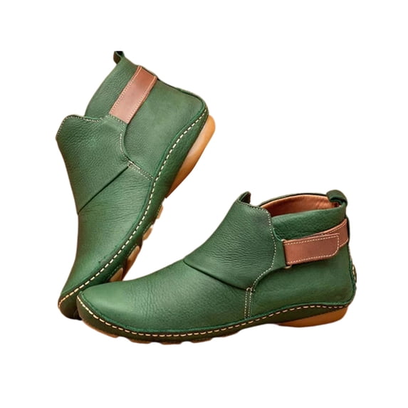 Frontwalk Ladies Booties Slip On Ankle Casual Flat Boots Walking Resistant Womens Low Heel Green 5.5