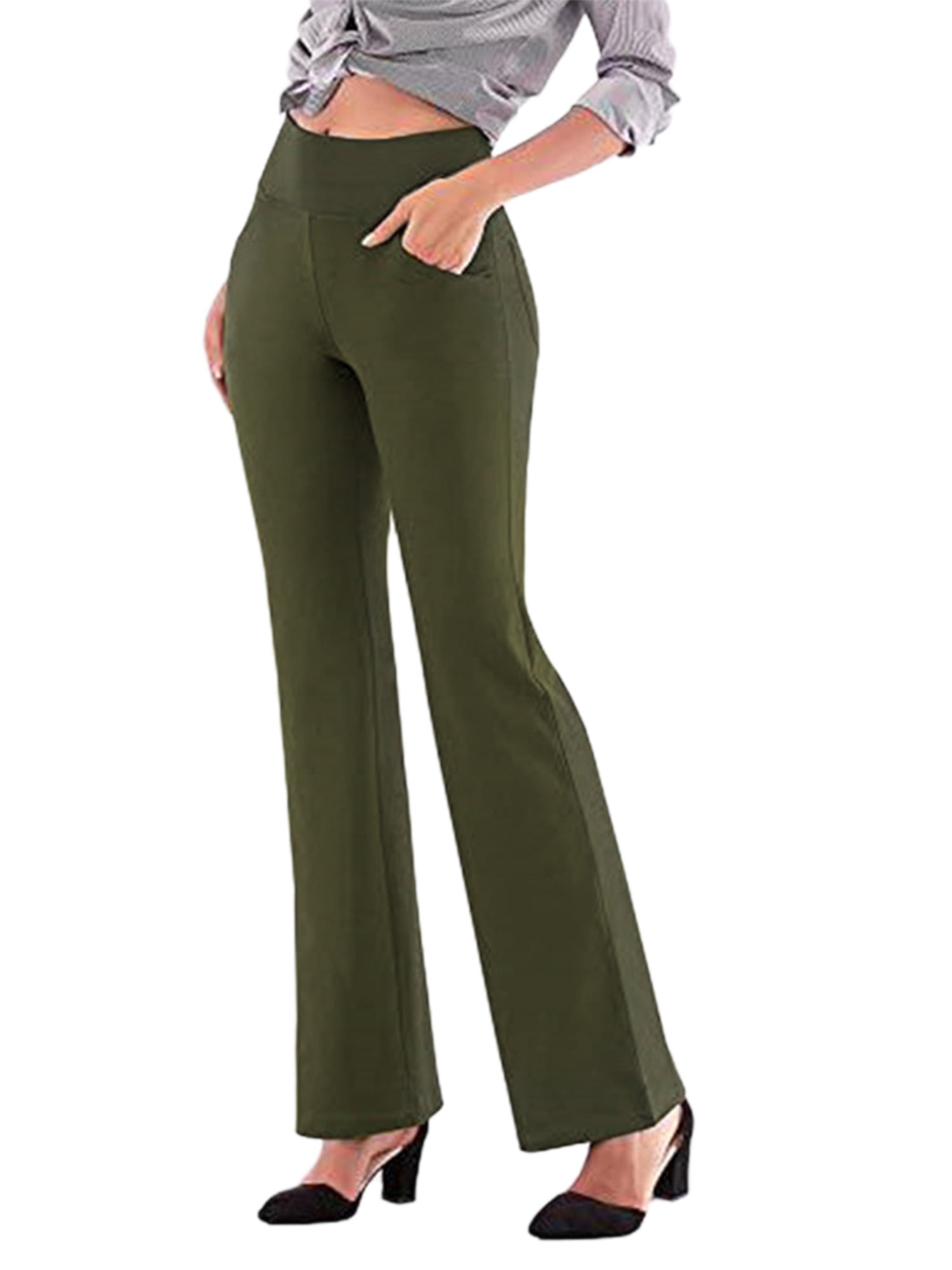 Frontwalk Ladies Bottoms High Waist Loungewear Wide Leg Trousers Summer  Stretch Harem Pants Solid Color Activewear Green 3XL