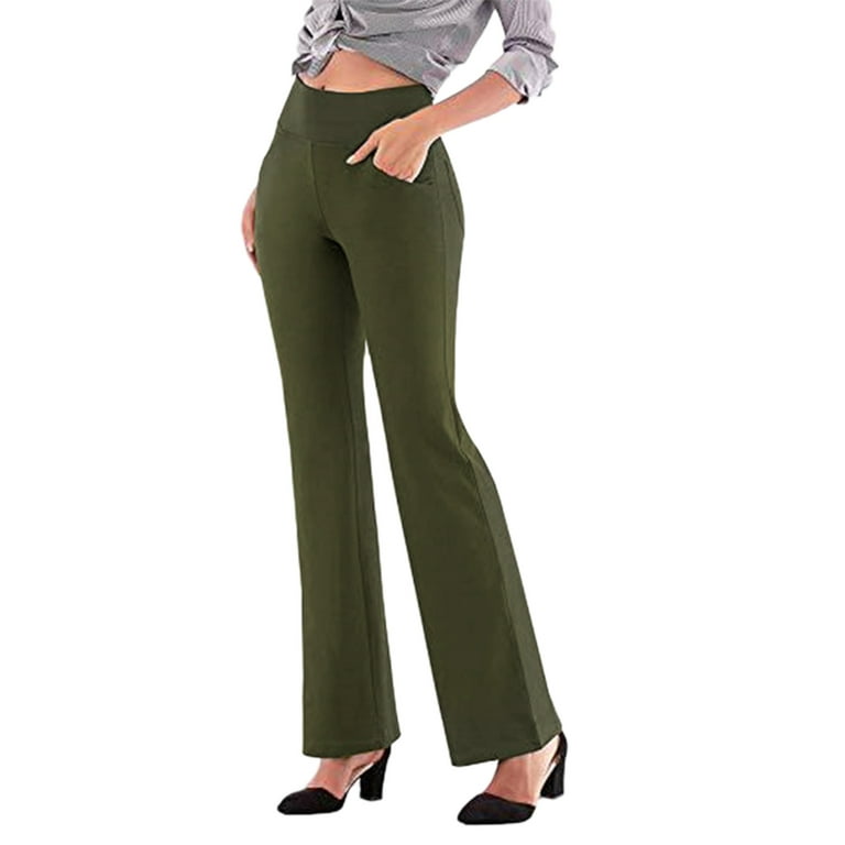 Frontwalk Ladies Bottoms High Waist Loungewear Wide Leg Trousers Summer  Stretch Harem Pants Solid Color Activewear Green 3XL