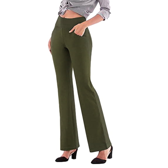 Frontwalk Ladies Bottoms High Waist Loungewear Wide Leg Trousers Summer Stretch Harem Pants Solid Color Activewear Green S