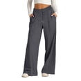 thumbnail image 1 of Frontwalk Ladies Bottoms Wide Leg Pants Drawstring Palazzo Pant Women Loose Fit Trousers High Waist Dark Gray 2XL, 1 of 3