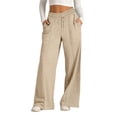 thumbnail image 1 of Frontwalk Ladies Bottoms Wide Leg Pants Drawstring Palazzo Pant Women Loose Fit Trousers High Waist Khaki XL, 1 of 3