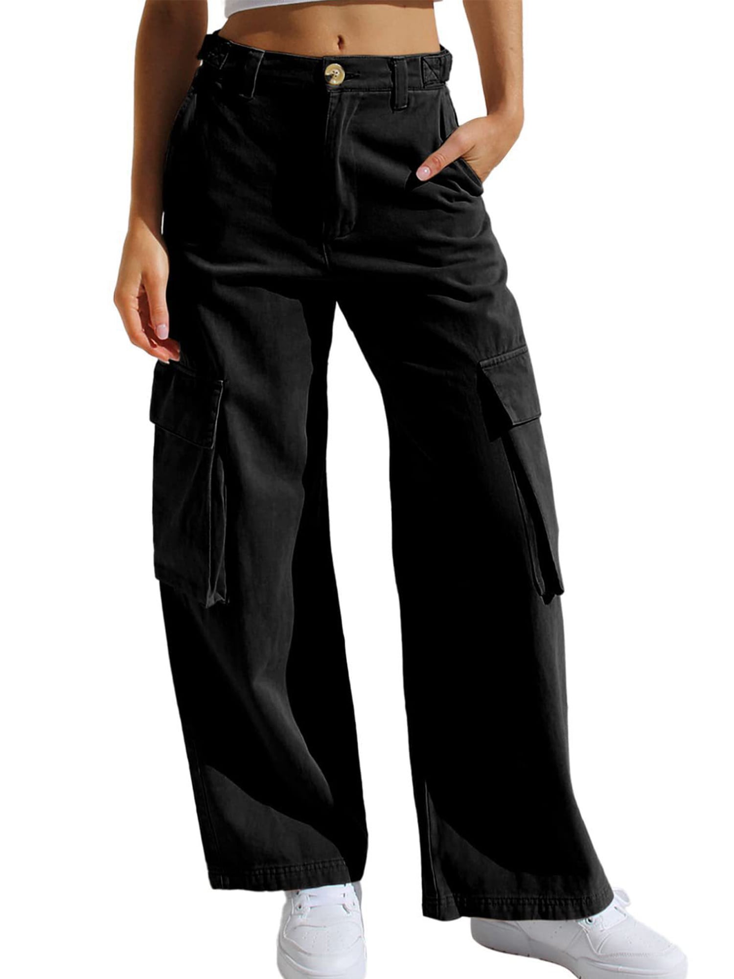 Frontwalk Ladies Cargo Pants Wide Leg Combat Pant Solid Color Military Trousers Women Casual