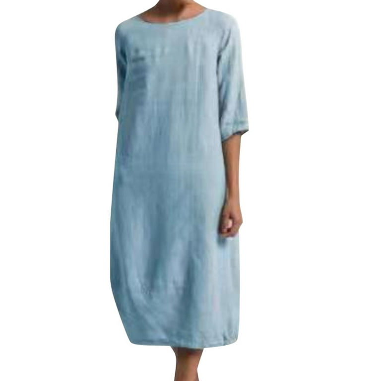 Frontwalk Ladies Casual T Shirt Dresses Half Sleeve Round Neck Midi Dress  Nightgowns Pajama Loungewear Dress for Women 