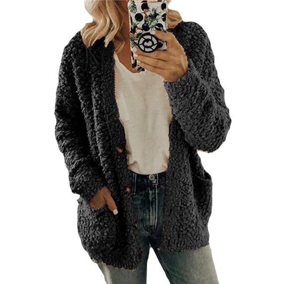 Frontwalk Ladies Coat Winter Warm Jacket Long Sleeve Outwear Holiday Casual Cardigan Black XXL