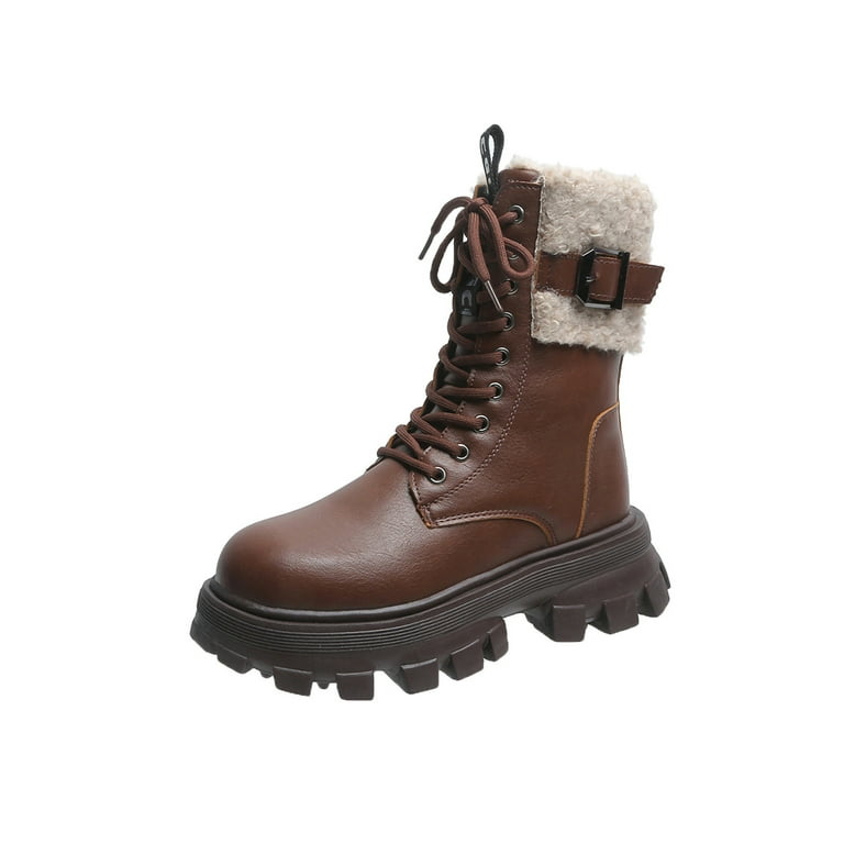 Frontwalk Ladies Combat Boot Plush Lining Warm Shoes Waterproof
