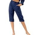 thumbnail image 1 of Frontwalk Ladies Cropped Pant High Waist Capri Pants Button Capris Women Baggy Trousers Solid Color Bottoms Navy Blue S, 1 of 2