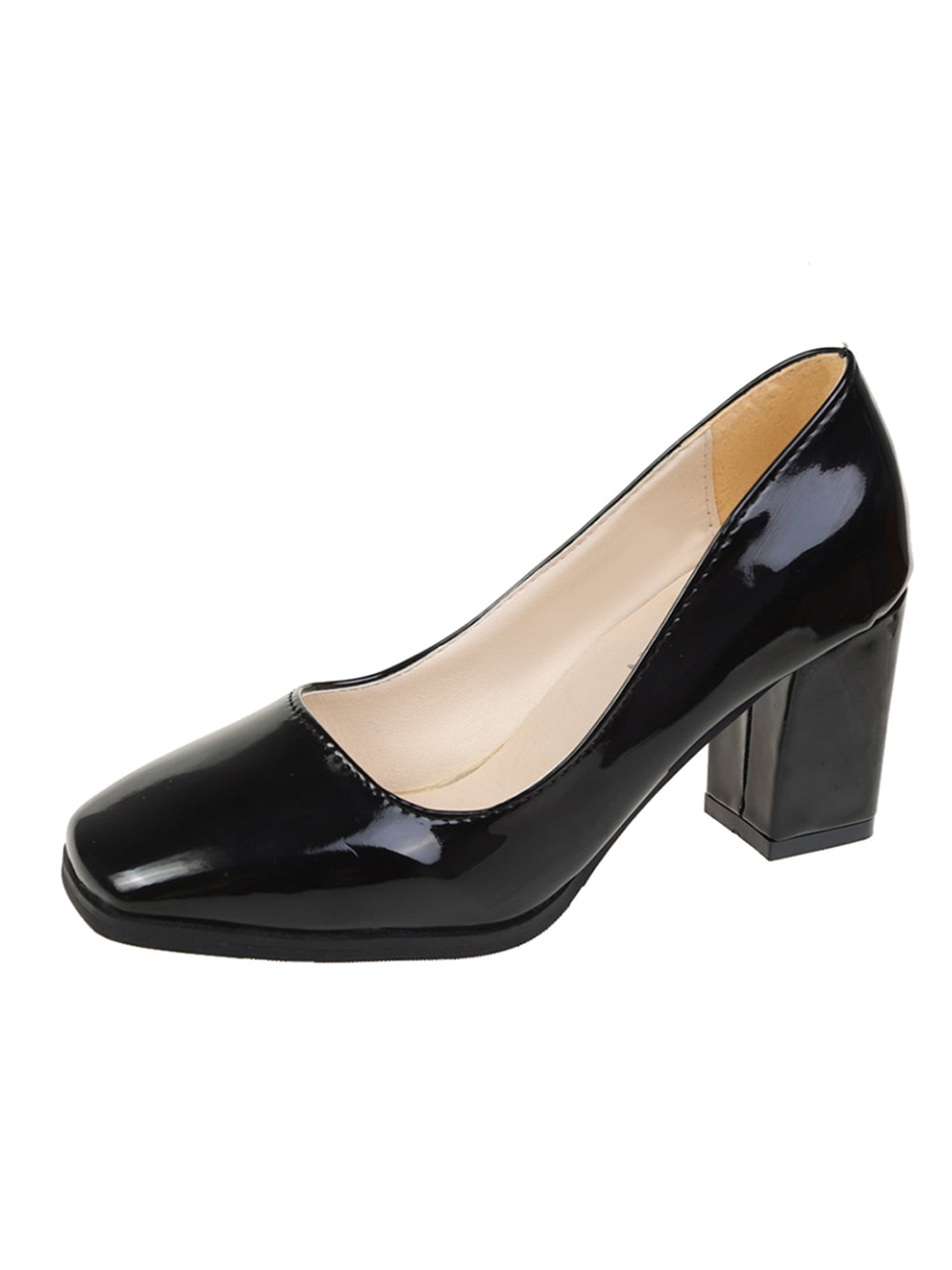 Frontwalk Ladies Dress Pump Shoes Square Toe High Heels Slip On Pumps Work Anti Slip Heeled Shoe Womens Chunky Block Heel Black 5.5 Walmart