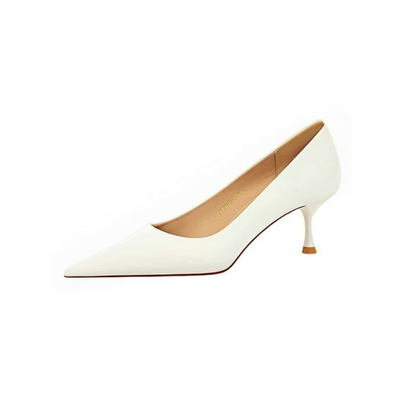Frontwalk Ladies Dress Shoes Pointed Toe Pumps Slip On Pump Casual Comfort Heels Women High Heel White 8