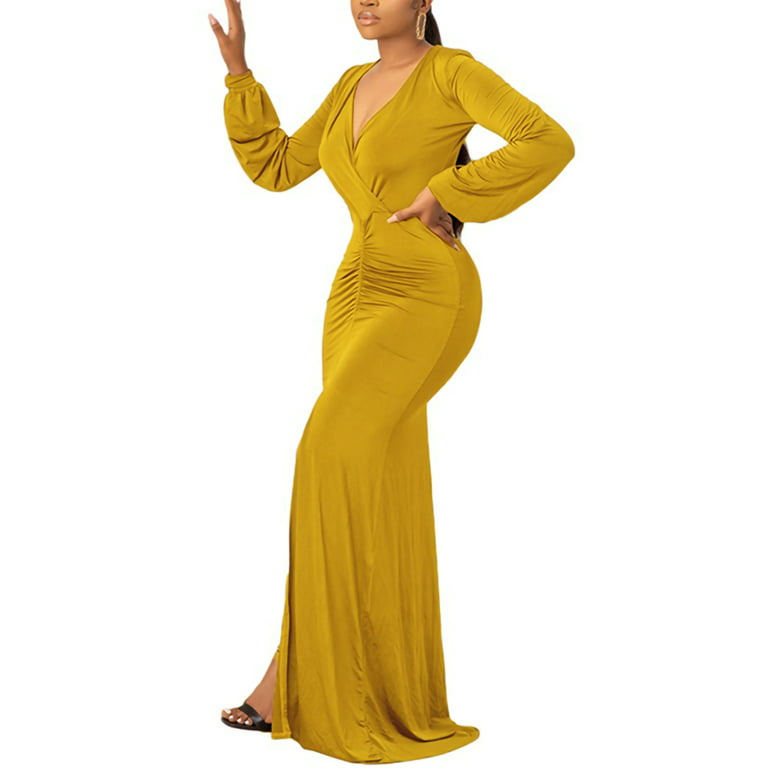 Frontwalk Ladies Evening Gown V Neck Long Dress Sleeve Maxi