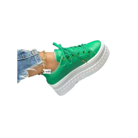 Frontwalk Ladies Fashion Sneakers Lace Up Skate Shoes Round Toe Casual Shoe Driving Non-slip Platform Sneaker Women Low Top Green 7.5