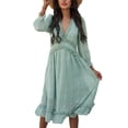 thumbnail image 1 of Frontwalk Ladies Fashion V Neck Swing A-Line Dresses Elastic Waist Casual Midi Dress Double Layer Work Tunic Sundress, 1 of 2