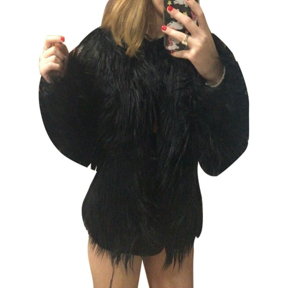 Frontwalk Ladies Faux Fur Coat Winter Warm Stylish Buttons Outwear Solid Color Plain Cardigan Long Sleeve Outdoor Jacket Black M