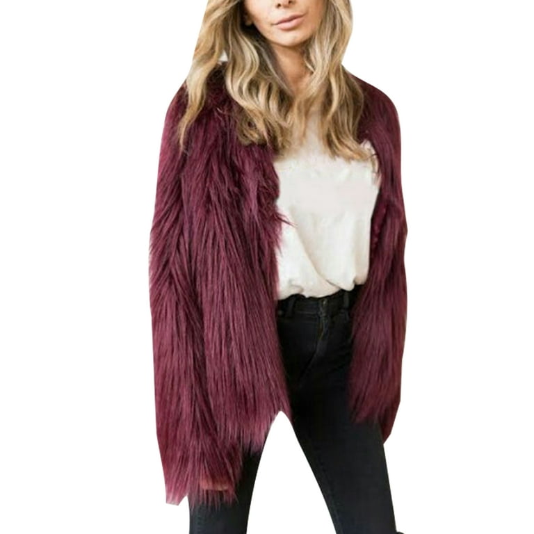 Wine faux top fur coat