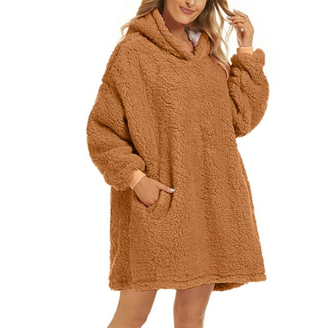 Frontwalk Ladies Fuzzy Fleece Blanket Hoodie Long Sleeve Sherpa Hooded