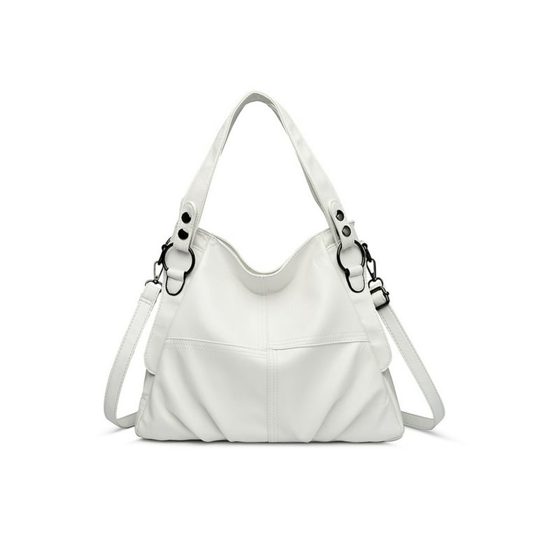 Frontwalk Ladies Handbags Top Handle Tote Bag Multi Pockets PU Shoulder  Bags Large Capacity Women White 